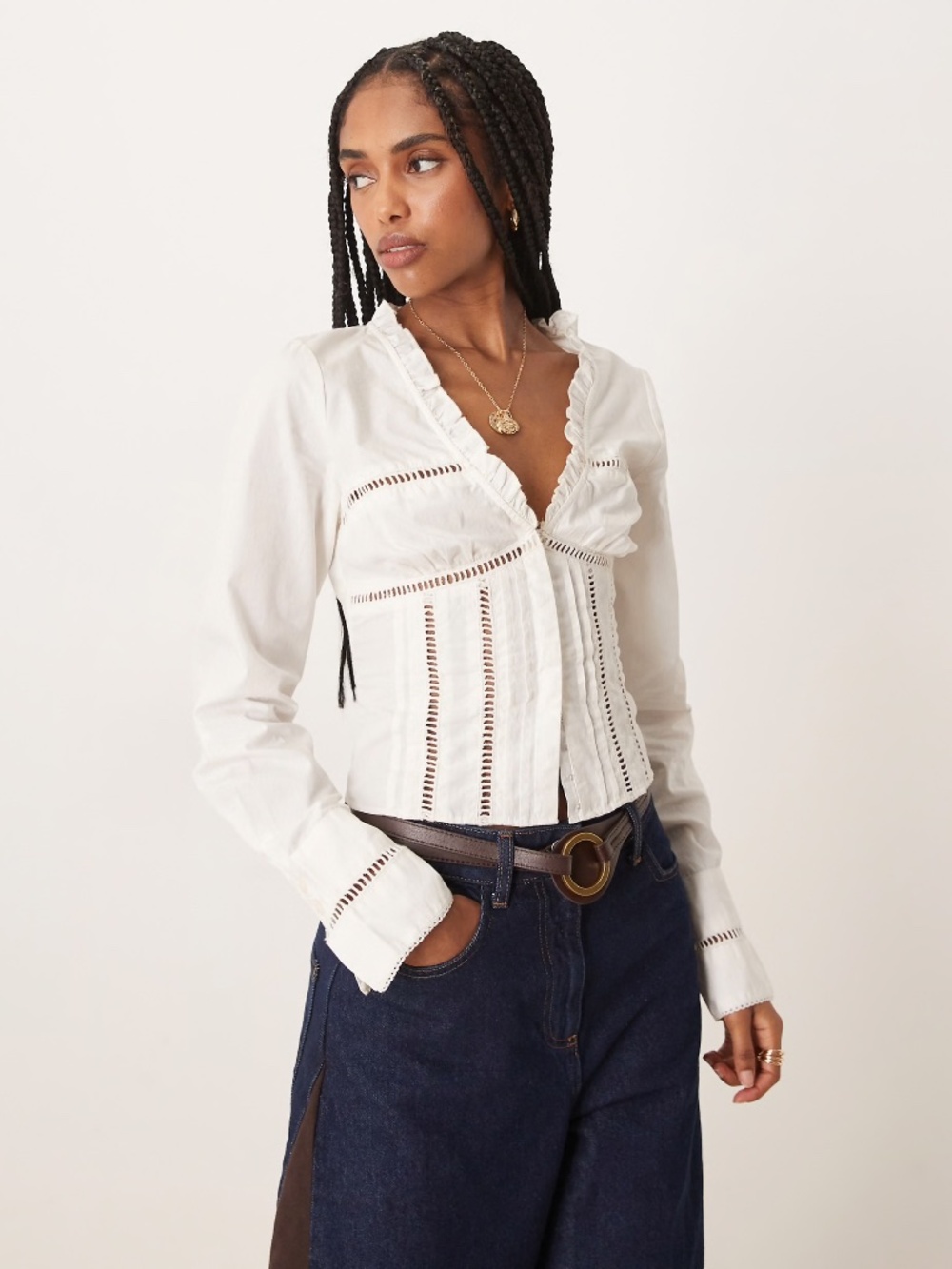 Free People frankie long sleeve corset top in ivory